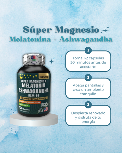 Súper Magnesio, Melatonina y Ashwagandha X2