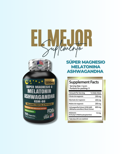 Súper Magnesio, Melatonina y Ashwagandha X2