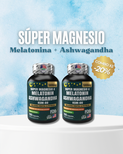 Súper Magnesio, Melatonina y Ashwagandha X2