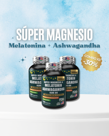 Súper Magnesio, Melatonina y Ashwagandha X2