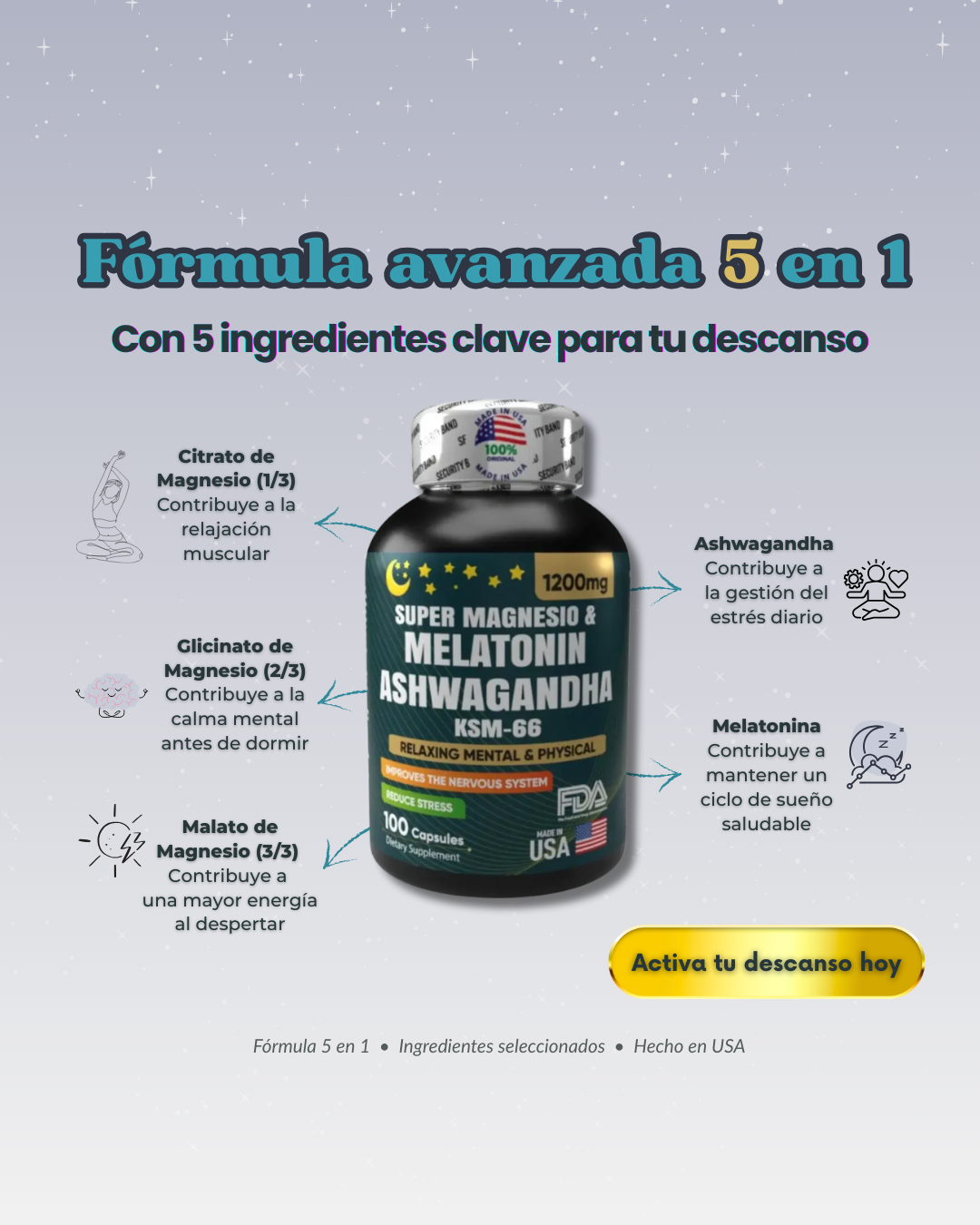 Súper Magnesio, Melatonina y Ashwagandha X2