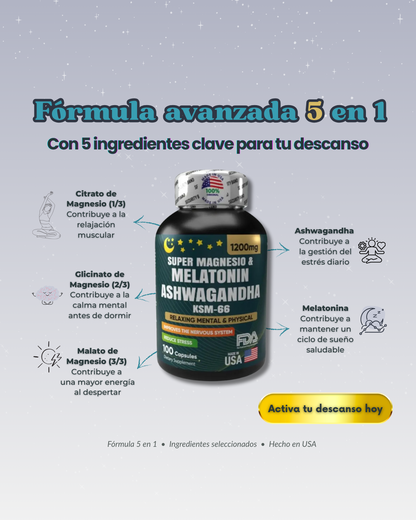 Súper Magnesio, Melatonina y Ashwagandha X2